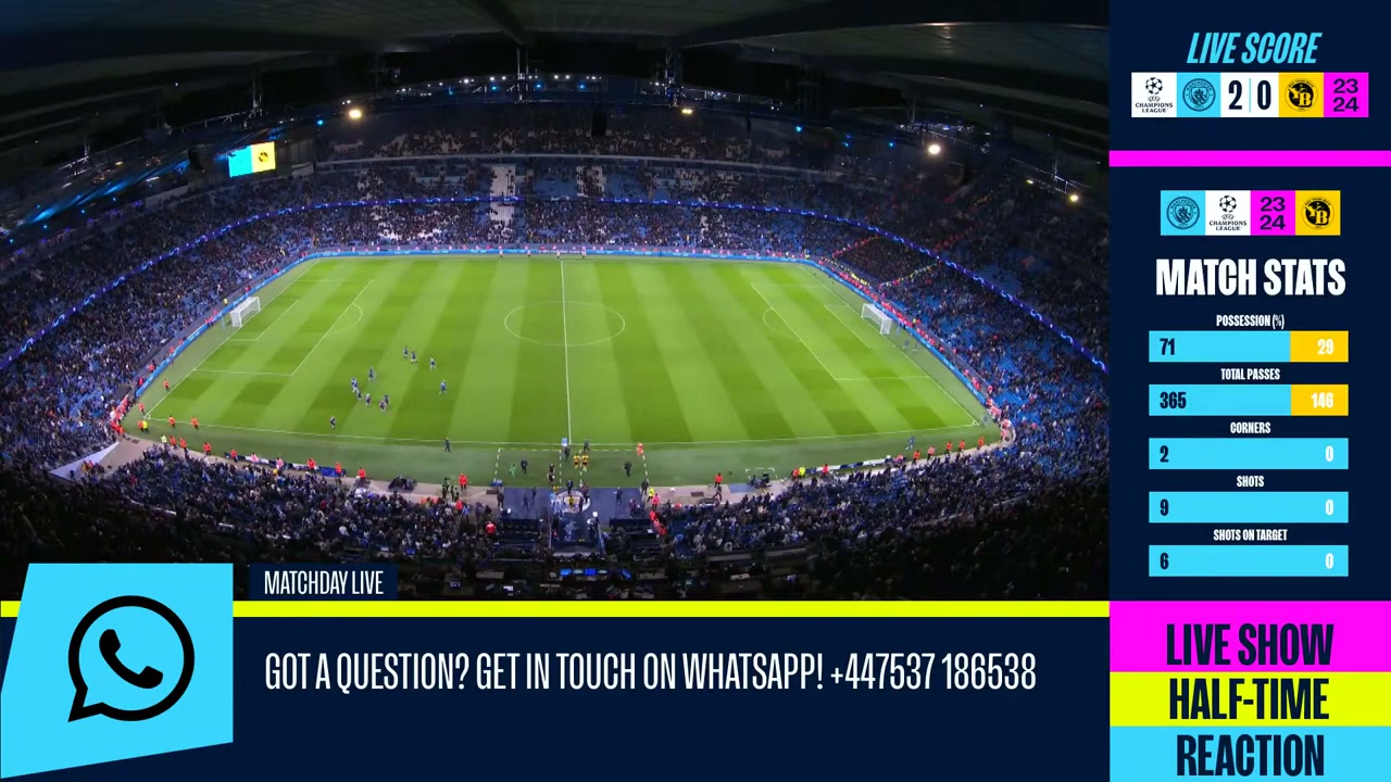 City lead at the break as they look to reach knockouts! MATCHDAY LIVE Man City v Young Boys